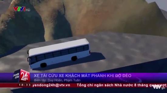 Video mô phỏng: Tài xế dũng cảm cứu xe khách mất phanh khi đổ đèo Bảo Lộc